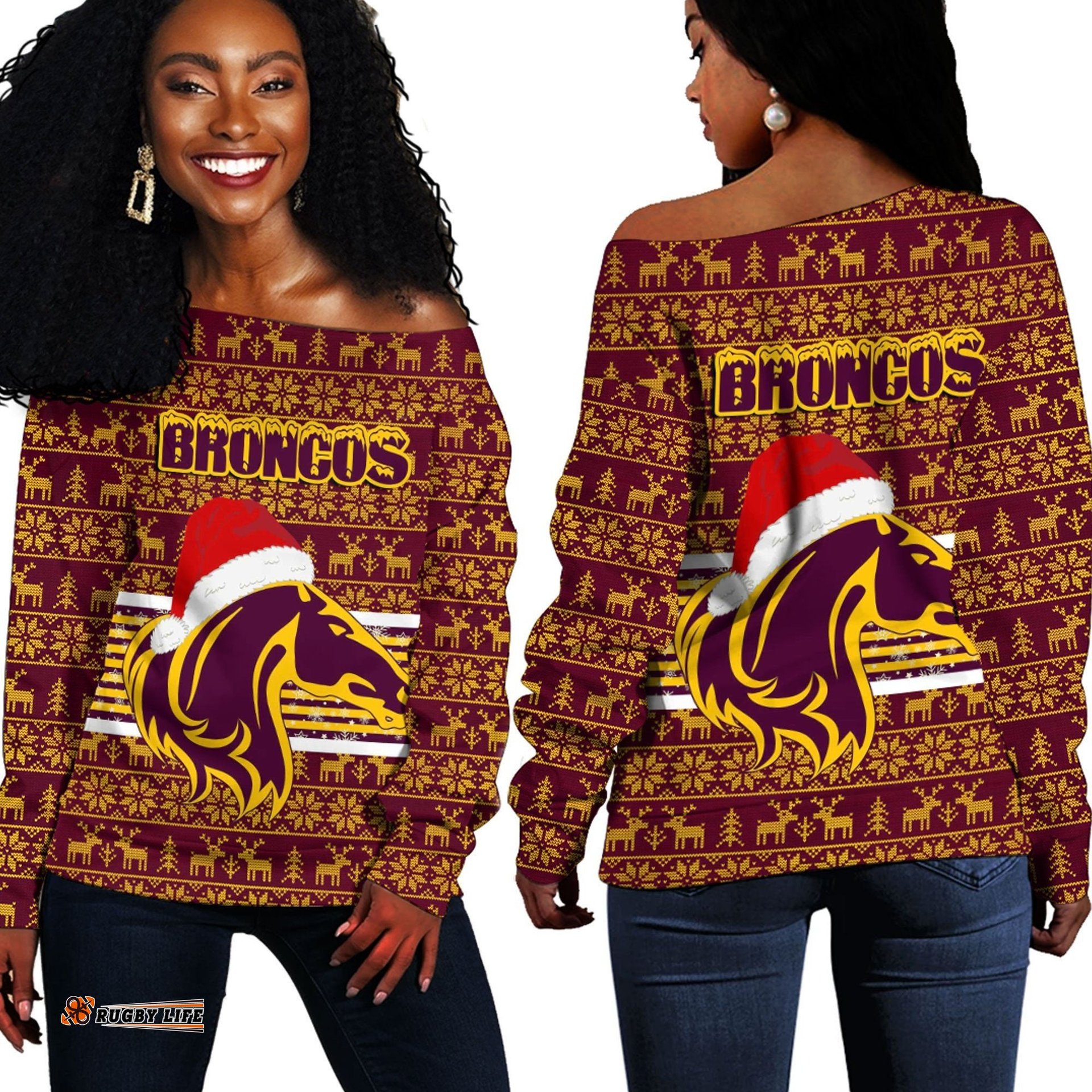 Vibe Hoodie Clothing Brisbane Broncos Christmas Off Shoulder Sweaters
