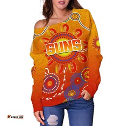 Naidoc Suns Women Off Shoulder Sweater Gold Coast Indigenous Style