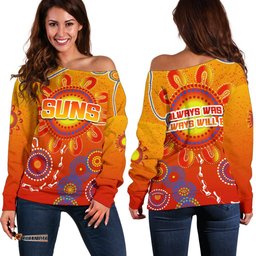 Naidoc Suns Women Off Shoulder Sweater Gold Coast Indigenous Style