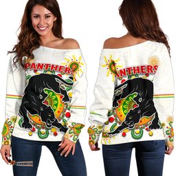Penrith Women Off Shoulder Sweater Indigenous Panthers White