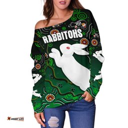 Rabbitohs Women's Off Shoulder Sweater Simple Indigenous