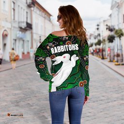 Rabbitohs Women's Off Shoulder Sweater Simple Indigenous