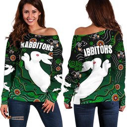 Rabbitohs Women's Off Shoulder Sweater Simple Indigenous