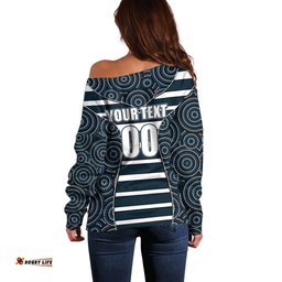 AFL Blues Off Shoulder Sweater Mix Dot Aboriginal