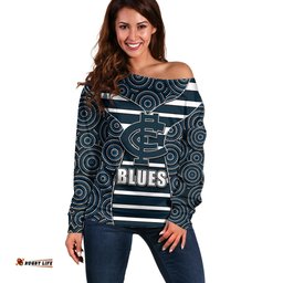 AFL Blues Off Shoulder Sweater Mix Dot Aboriginal