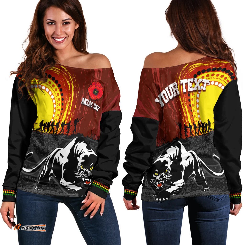 Penrith Panther Off Shoulder Sweater Anzac Day Indigenous Special Version