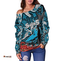 Sharks Off Shoulder Sweater Anzac Day Poppy Flowers With Aboriginal
