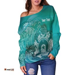 CustomAboriginal Women's Off Shoulder Sweater, Torres Strait Islands in Wave