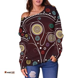 Womens Off Shoulder Sweater Aboriginal Dot Painting Sweater Tree