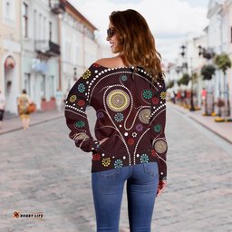 Womens Off Shoulder Sweater Aboriginal Dot Painting Sweater Tree