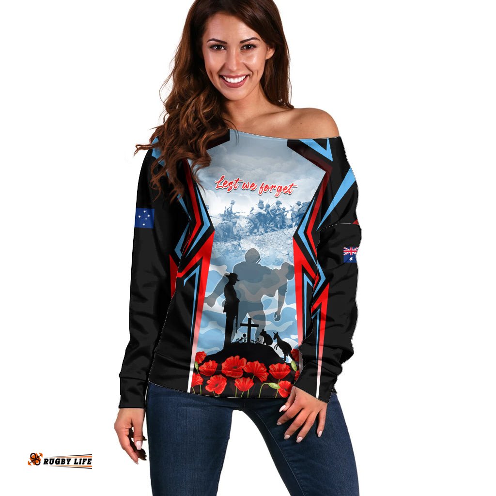 Australia ANZAC Day Off Shoulder Sweater Gallipoli Soldiers Simple Style