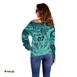 Australia Matildas Indigenous Off Shoulder Sweater NAIDOC 2024 Turquoise Color