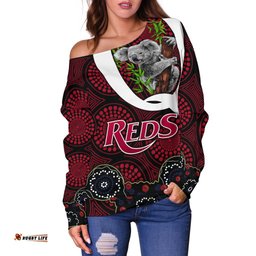 Queensland Women's Off Shoulder Sweater Reds Rugby Koala