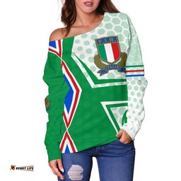 Italy Rugby Women's Off Shoulder Sweater Gli Azzurri Vibes Green