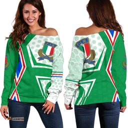 Italy Rugby Women's Off Shoulder Sweater Gli Azzurri Vibes Green