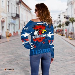 Roosters Anzac Day Off Shoulder Sweater Military Blue