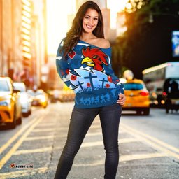 Roosters Anzac Day Off Shoulder Sweater Military Blue