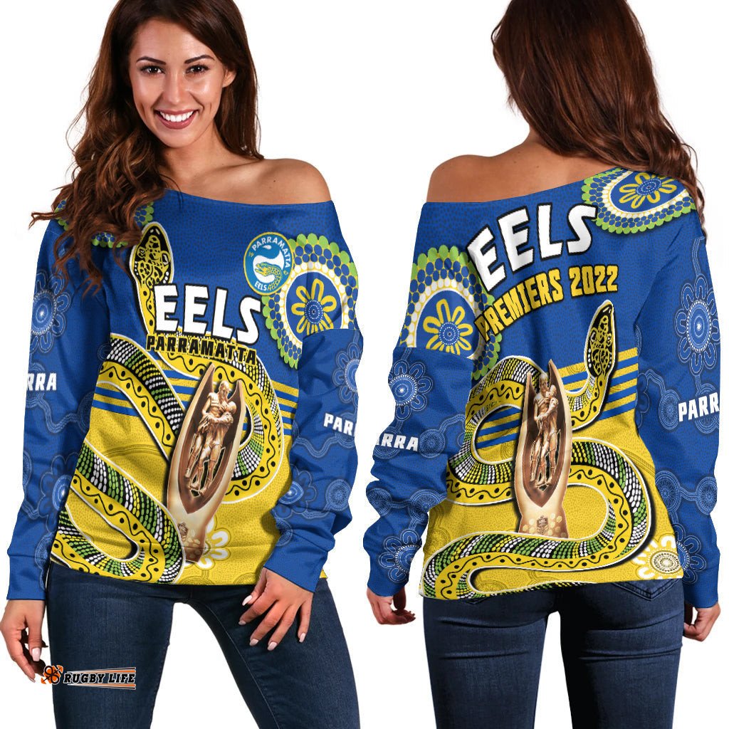 Eels Rugby Off Shoulder Sweater Parra Indigenous Proud Premiers
