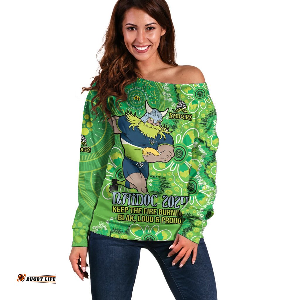 Personalised Raiders NAIDOC Week 2024 Off Shoulder Sweater Aboriginal Fire Burning Sparks