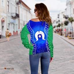 Custom Torres Strait Islanders Women's Off Shoulder Sweater Torres Symbol With Aboriginal Patterns
