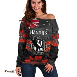 Magpies Football ANZAC Women Off Shoulder Sweater Lest We Forget