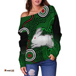 Rabbitohs Indigenous Off Shoulder Sweater Simple Green