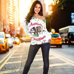 Australia Christmas Women's Off Shoulder Sweater White Merry Christmas
