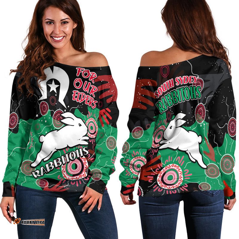 Rabbitohs Rugby NAIDOC Women Off Shoulder Sweater Torres Strait Aboriginal