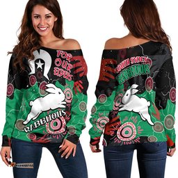 Rabbitohs Rugby NAIDOC Women Off Shoulder Sweater Torres Strait Aboriginal