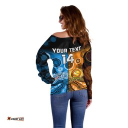 Custom Text And Number Perth Scorchers and Adelaide Strikers Cricket Off Shoulder Sweater Aboriginal Art 02