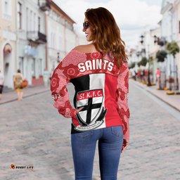 Saints Football Off Shoulder Sweater St Kilda 1873 Aboriginal Dot Painting