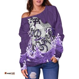 Maori Manaia The Blue Sea Off Shoulder Sweater, Purple