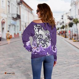 Maori Manaia The Blue Sea Off Shoulder Sweater, Purple