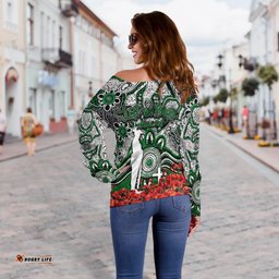 Rabbitohs Off Shoulder Sweater Anzac Day Poppy Flowers With Aboriginal