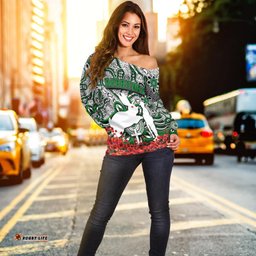Rabbitohs Off Shoulder Sweater Anzac Day Poppy Flowers With Aboriginal