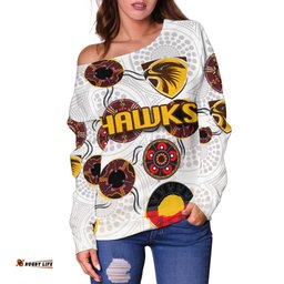 Hawthorn Women Off Shoulder Sweater Hawks Indigenous White