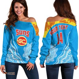 Custom Text And Number Suns Off Shoulder Sweater Go Sunnies Aboriginal Simple Style