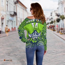 Custom Text And Number Raiders Rugby Off Shoulder Sweater Aboriginal Pattern