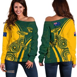 Rugby Off Shoulder Sweaters Australian Rugby Kangaroo & Aboriginal Patterns