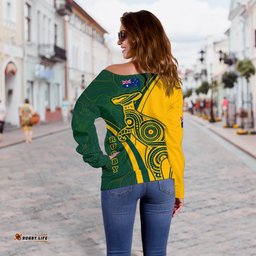 Rugby Off Shoulder Sweaters Australian Rugby Kangaroo & Aboriginal Patterns