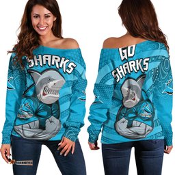 Sharks Rugby Off Shoulder Sweater Go Sharkies Aboriginal Sporty Version