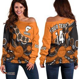 Custom Text And Number Greater Western Sydney Football Off Shoulder Sweater Giants 2012 Boomerang Indigenous Pattern