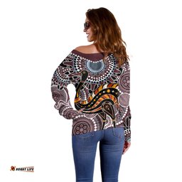 Aboriginal Pattern Bird Off Shoulder Sweater