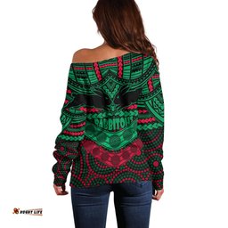 Rabbitohs Rugby Off Shoulder Sweater Polynesian and Aboriginal Special Version