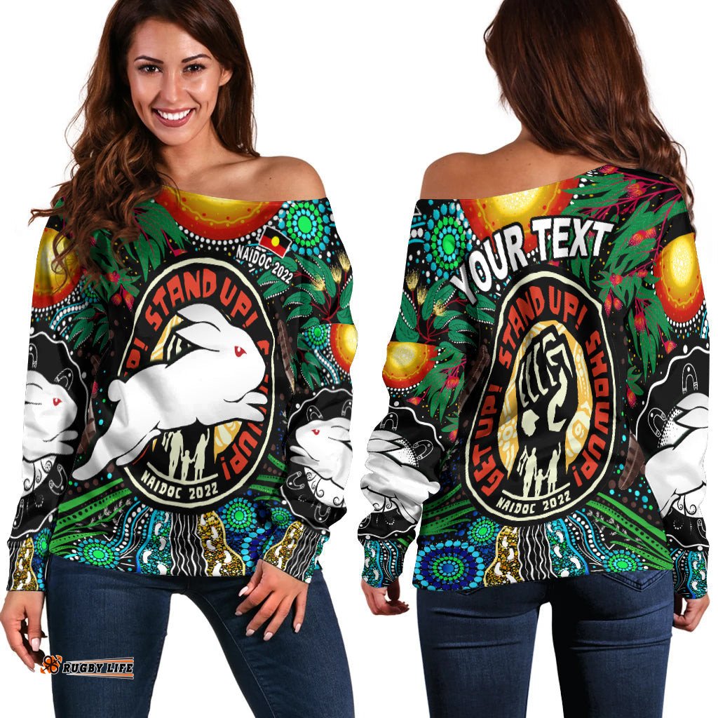 Custom Personalised Rabbitohs NAIDOC Week Women Off Shoulder Sweater Aboriginal Get Up