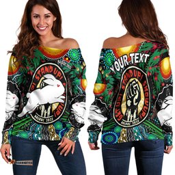 Custom Personalised Rabbitohs NAIDOC Week Women Off Shoulder Sweater Aboriginal Get Up