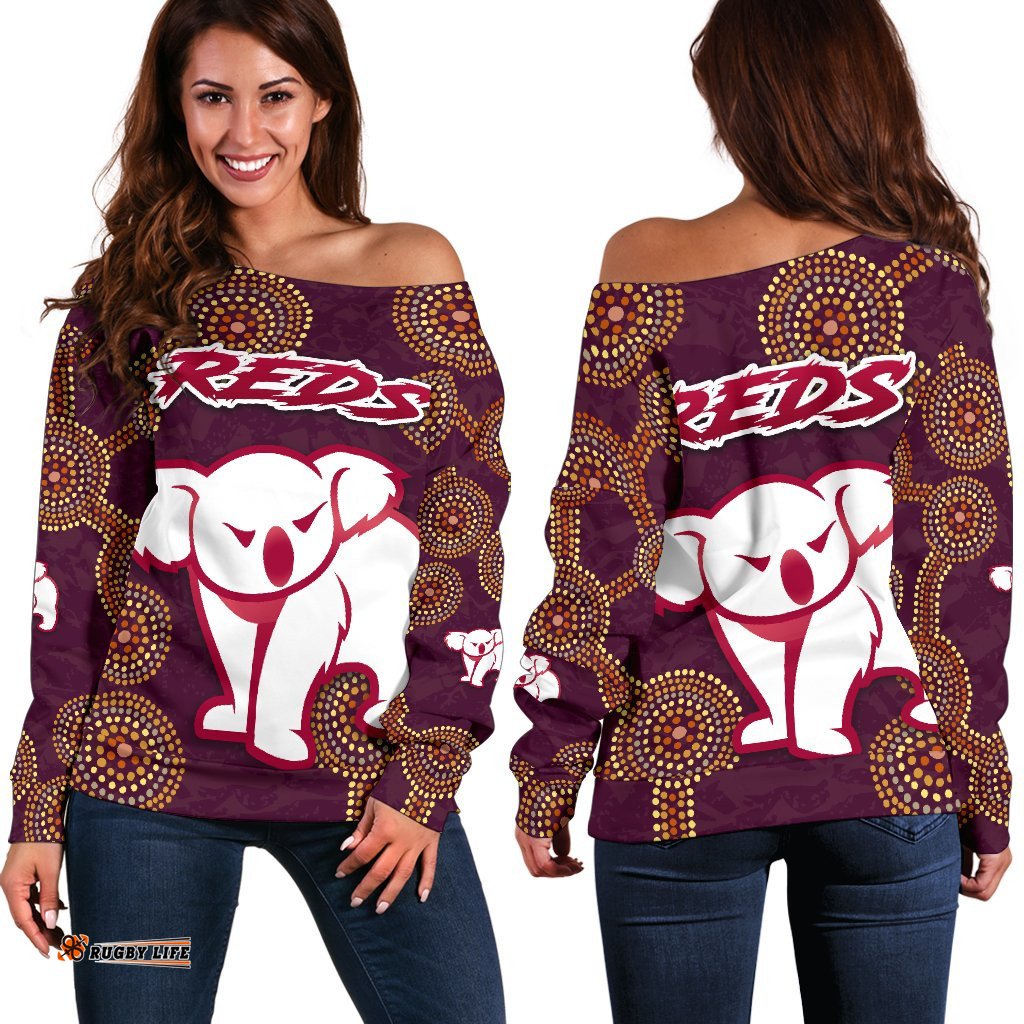 Queensland Women Off Shoulder Sweater Indigenous Reds