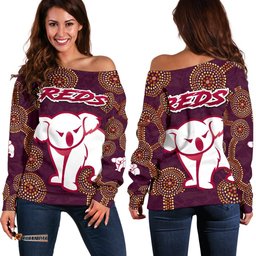 Queensland Women Off Shoulder Sweater Indigenous Reds