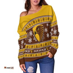 Hawks Women Off Shoulder Sweater Christmas Style