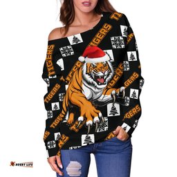 Wests Christmas Women's Off Shoulder Sweater Tigers Fancy